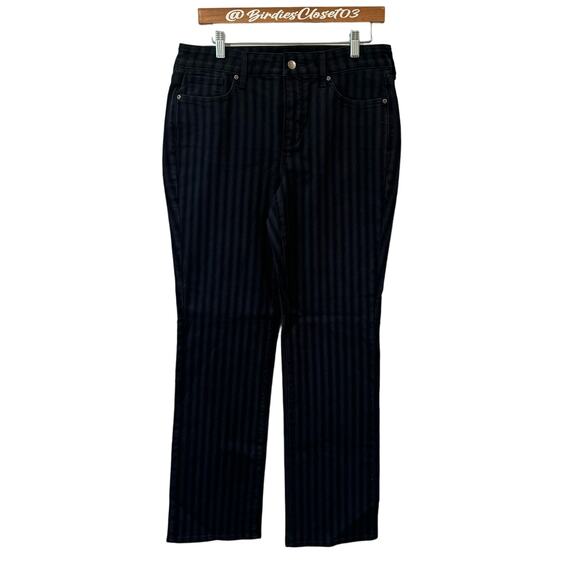NYDJ Marilyn Straight Stretch Tahoe Stripe Blue Lift Tuck Jeans 10 - Picture 2 of 10